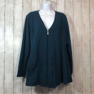 Denim & Co Active French Terry Zip Front Fit & Flare Jacket Medium